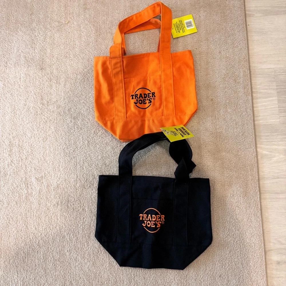 Trader Joe's Orange and Black Mini Tote Bags - Picture 1 of 1